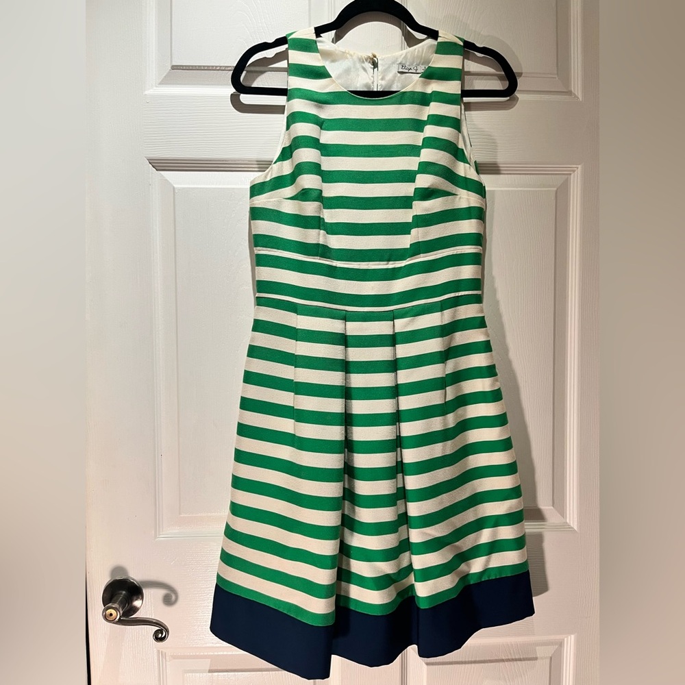 Eliza J Green and Cream Striped Dress